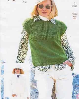 womens easy knit sweater  vest pullover Aran knit knitting pattern COPY a36 - Image 1 of 2