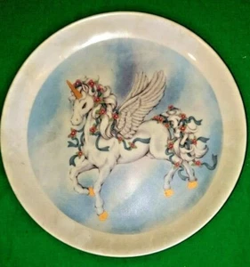 90’S FHP HOME PARTIES MAGICAL MOMENTS MAJESTIC UNIORN PEGASUS CERAMIC PLATE VTG - Picture 1 of 3