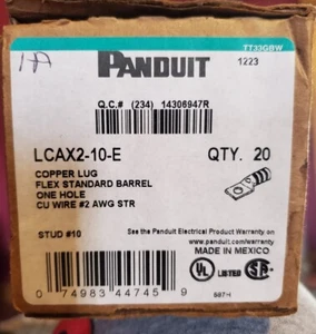 LCAX2-10-E Panduit cu lug compre #2 w/#10 stud - Picture 1 of 3
