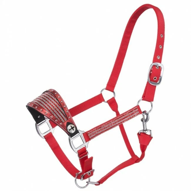 Tough 1 Red Nylon Horse Sized Bronc Halter w/Foil and Crystal Overlay 50-3039 - Image 1 of 1