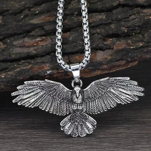 Men's Silver Flying Eagle Pendant Necklace Punk Hip Hop Rock Jewelry Chain 24" - Picture 1 of 5