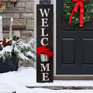 Welcome Sign for Front Door Porch, 42 Inch Farmhouse Vertical Wooden Welcome Sig - Picture 1 of 8