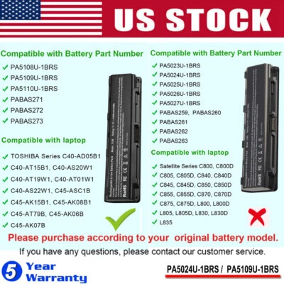 Batería PA5024U-1BRS PA5109U-1BRS para Toshiba C50-A C50D-A C70-A C850 PA5023U-1B Foto 1 de 4