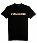 Dsquared2 D2 T-Shirt Mens Gold Sequin Logo - Black - 100% Authentic