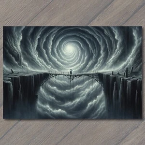 POSTKARTE Person baufällige Brücke über dunkle Kluft bei Regen Verwundbarkeit - Bild 1 von 1