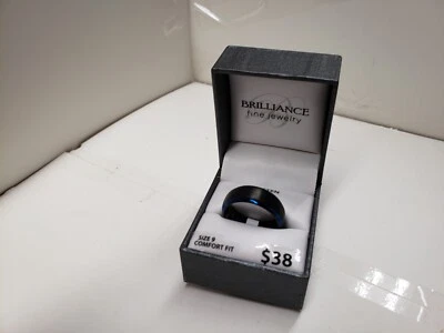 Alianza de anillo de boda de tungsteno negro y azul con acabado congelado IP para hombre Foto 1 de 4