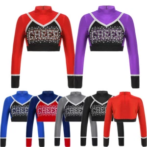 Kids Girls Blouse Workout Dancewear Sportswear Tops Dance Contrast Color Letter - Picture 1 of 55