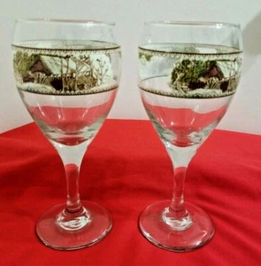 Libbey Glass 7 1/2" Tall Christmas Winter Scene Water/Wine Goblet Set Of 2 - Picture 1 of 7