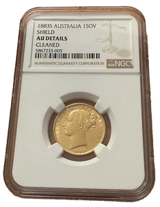 Australia 1883S Gold 1 Sovereign NGC AU Details Shield Victoria - Picture 1 of 2