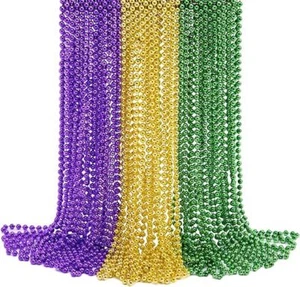 120 collares de cuentas de Mardi Gras, collares de colores metálicos dorado verde púrpura - Imagen 1 de 7
