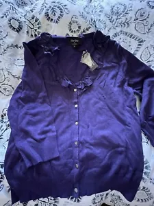 Gorgeous Purple Autonomy Cardigan Button Front Frilly Collar 3/4 Sleeve BNWT - Picture 1 of 4