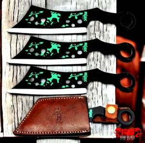 3 Pc 8" CLEAVER Ninja Kunai Tactical Throwing Knife Set w/ LEATHER Sheath Combat - Picture 1 of 3