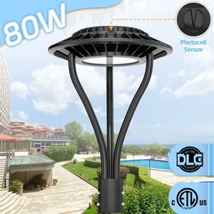 80 Watt LED Post Top Light With Dusk to Dawn Outdoor Circular Pole Fixture 5000K - Picture 1 of 10