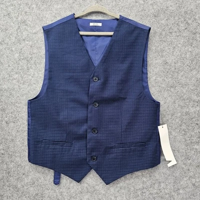 Chaleco Calvin Klein Niños 14 Azul Rejilla Cuadros Calce Ajustado Elastizado Formal Traje Chaleco Foto 1 de 4