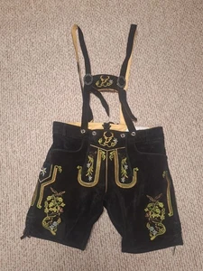 Bavaria Trachten Lederhose Wildleder Shorts Herren 40 schwarz Oktoberfest German Leather - Bild 1 von 11