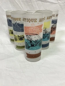 6 MidCentury Antique Autos Frosted Tumbler Glasses 6.5” Maxwell Buick Nash Car - Picture 1 of 7