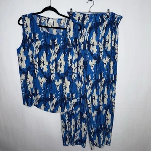 Joie Damen 2-teiliges Set Blumenmuster Oberteil Hose Plissee Blau Größe 1X - Bild 1 von 11