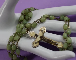 Rosenkranz grüne Perlen emailliert Kreuz Vintage katholisch - Bild 1 von 11