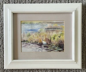 COLOR DE AGUA DE UNA GARZA Por Yoshiko Murdock Florida Artista Original Enmarcado Pequeño - Imagen 1 de 5