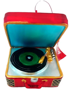 Red Blown Glass Record Player Christmas Ornament Place & Time 2024 Discontinued - Picture 1 of 8