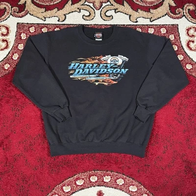 Sudadera De Colección Y2K Harley Davidson Motor Block Flames St Louis Talla L Foto 1 de 4