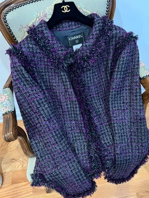 CHANEL 03A TWEED FRINGE TRIM CC LOGO BUTTON JACKET BLAZER FR44 US12 - Image 1 of 4