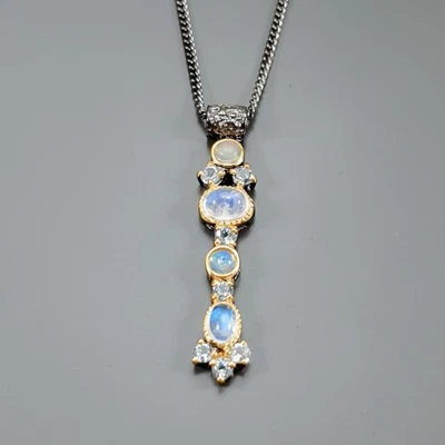 Joyería Collar Piedra Lunar Natural Plata de Ley 925 17"/N27430 Foto 1 de 4