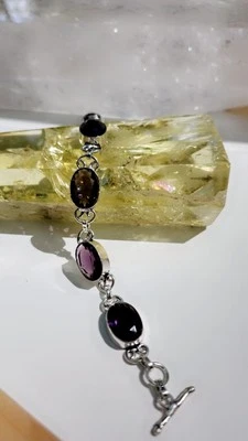 Pulsera de piedras preciosas de amatista ajustable joyería de plata de ley 925 Foto 1 de 4