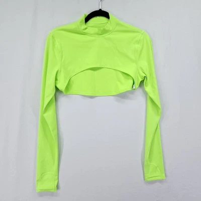 Athleta Cropped Top Size XS Eclipse Shrug Long Sleeve Neon Yellow Athletic Shirt - Image 1 of 4