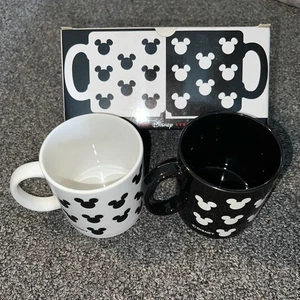 DISNEY STORE ALL OVER MICKEY MOUSE EARS BLACK & WHITE CUPS SET 2 NIB Japan - Picture 1 of 3