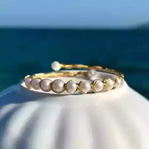 Natural 6mm Freshwater Pearls 14k Gold Filled Wire Wrap Handmade Bangle Bracelet - Picture 1 of 7
