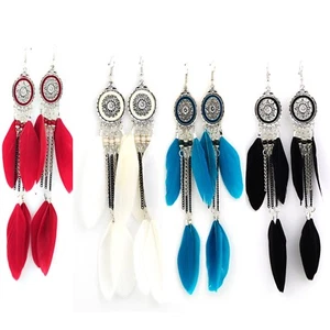 Eye Catching Tribal Feather Earrings Stylish Beads, Chains Festival Ethnic Boho - Picture 1 of 5