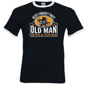 Guitar T-Shirt Never Underestimate an Old Man With Mens Funny Guitarist Acoustic - Picture 1 of 2