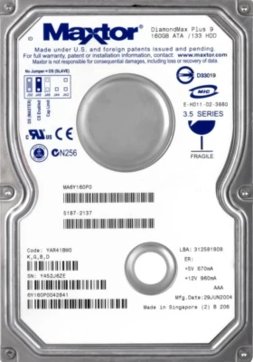 Hard Drive Maxtor Diamondmax Plus 9 6Y160P0 160GB 7200U/Min 8MB Ata 3.5 " Inch - Image 1 of 3