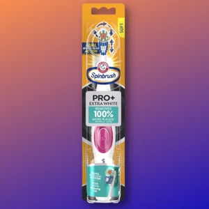 Spinbrush PRO+ Extra White Battery Operated Toothbrush Soft Bristle w/ Batteries - Picture 1 of 8