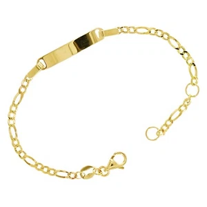Italian 14k Yellow Gold Engravable Baby Kid ID Figaro Bracelet 5.5" 1.6 grams - Picture 1 of 4