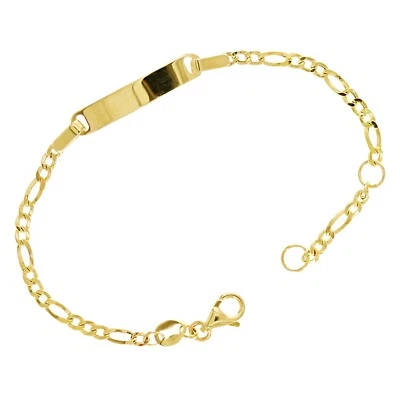Italian 14k Yellow Gold Engravable Baby Kid ID Figaro Bracelet 5.5" 1.6 grams - Image 1 of 4