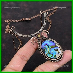 Sisters Day Deal Natural Abalone Shell Boho Wire Wrapped Necklace Jewelry Copper - Picture 1 of 6