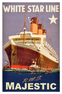 OCEAN LINERS 2163c -RMS Majestic 1920s Travel Poster 24 x 36 - White Star Line - Picture 1 of 4