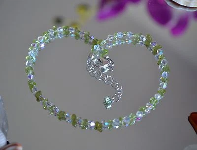Hawaiian Peridot Gemstone & Italian .925 Sterling Silver Anklet 7 to 9 Inches - Image 1 of 4