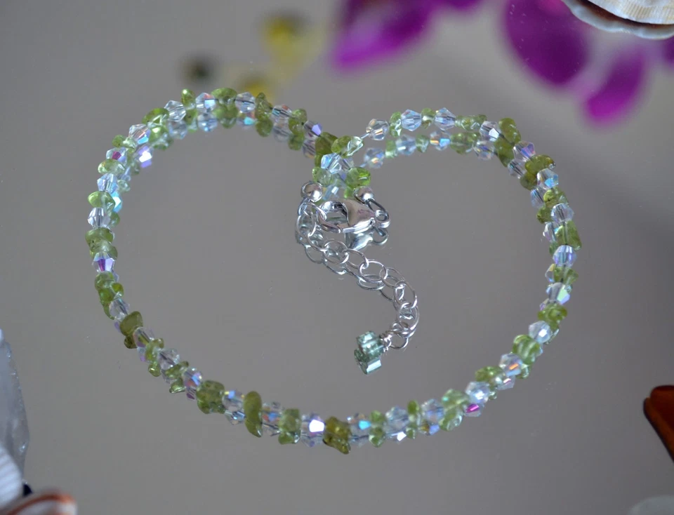 Hawaiian Peridot Gemstone & Italian .925 Sterling Silver Anklet 7 to 9 Inches - Image 1 of 4