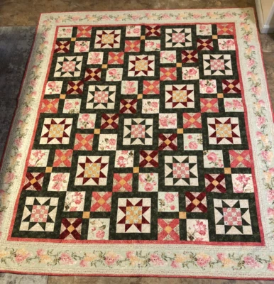 Pink Floral Quilt - 96" x 82" - 100% Cotton - Professionally Longarm Quilted - Image 1 of 4