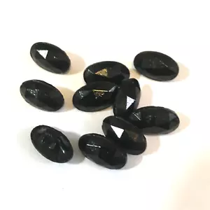 VINTAGE JET BLACK SHANK 1/2" GLASS BUTTONS 10 IN LOT - Picture 1 of 2