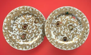 Chinese Porcelain Elegant Pair Plates  Enamel Decor, Celadon Glazed, Red Mark - Picture 1 of 11