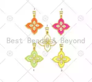 CZ Micro Pave bunte Emaille Blumenform Anhänger, 18K Gold gefüllt Kleeblatt - Bild 1 von 4