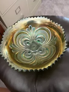 Carnival Glass Imperial Scroll Embossed Bowl 7 1/2" Bowl, Green Base - Picture 1 of 5