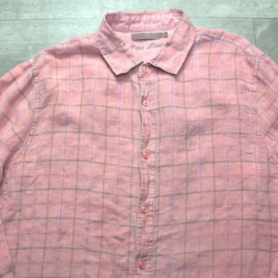 Vintage Raffi Linea Uomo Shirt Mens XL 54 Check Coral 100% Linen Button Up Italy - Image 1 of 4