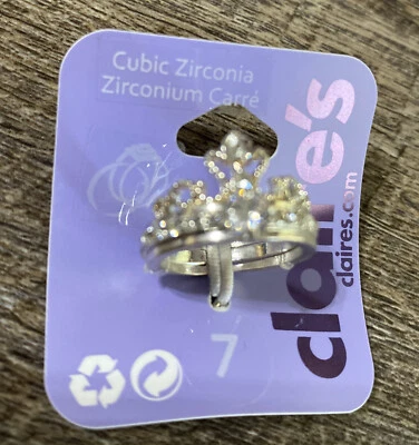 Juego de anillos de boda entrelazados tiara de diamantes de imitación talla 7 de Claire’s nuevo con etiquetas Foto 1 de 4