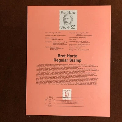 US Sc# SP739 (2196) - $5 Bret Harte Souvenir Page First Day Cancel - CV $9.00 - Image 1 of 3