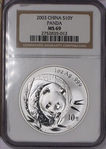 2003 Silver Panda 1 oz. 10 Yuan NGC MS69. Free shipping. - Picture 1 of 2